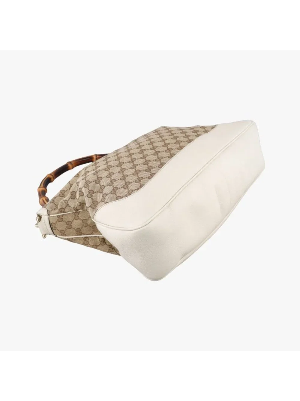 Gucci Bamboo Beige White Canvas Leather Shoulder Bag